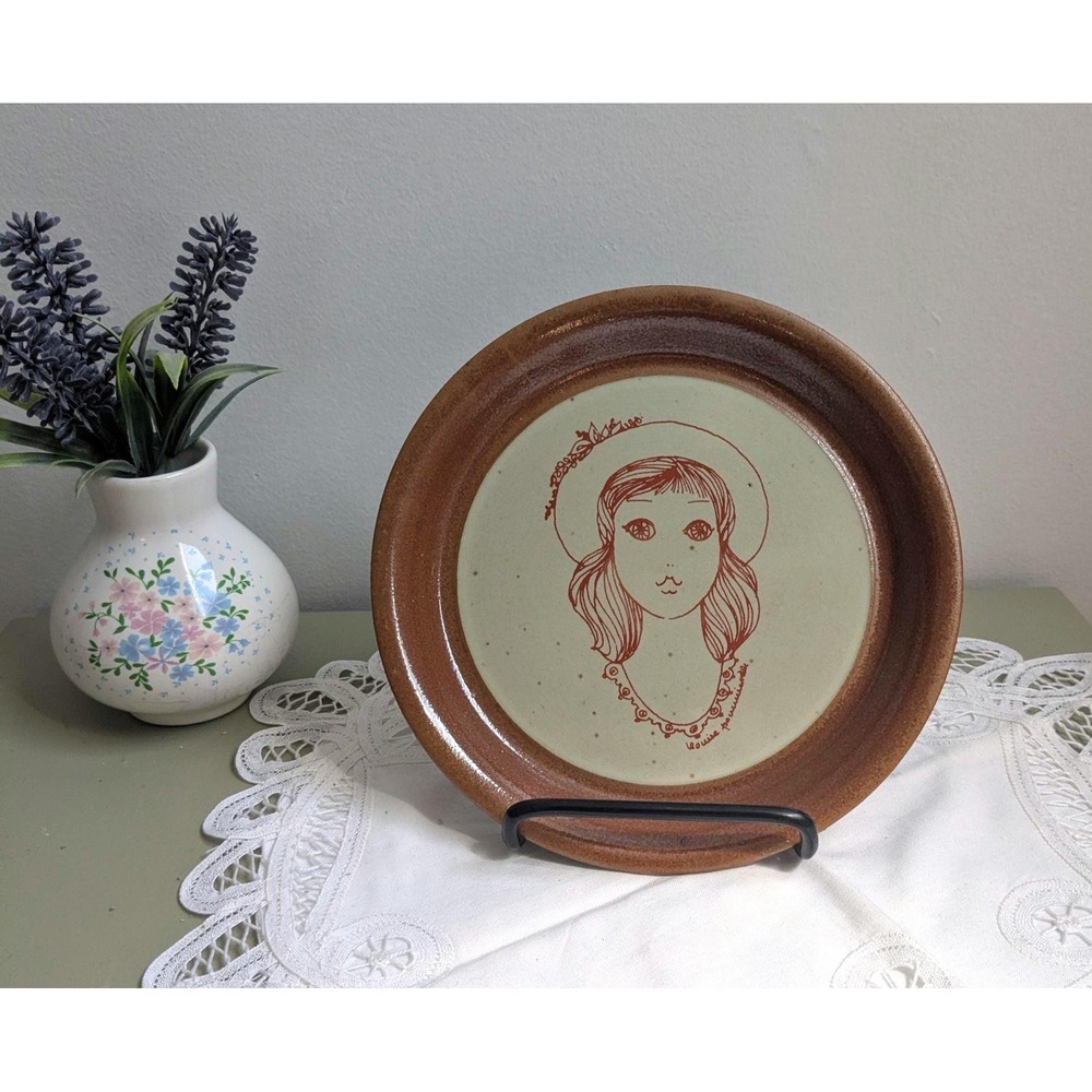 Vintage Art Pottery Plate Woman Illustration, Scandinavian Style Decor